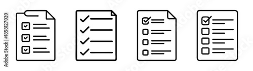 Four variations of checklist icons representing task completion and planning