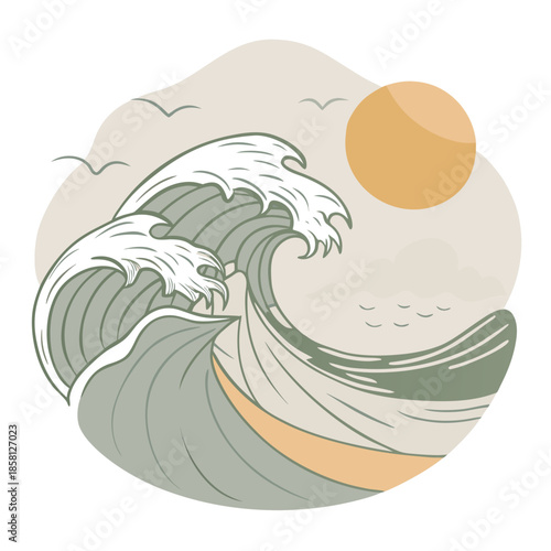 Serene ocean wave at sunset