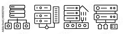 A collection of server and network infrastructure icons depicting data center architecture and connectivity