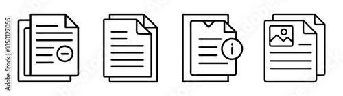 Document and file management line art icons showing different file types and actions