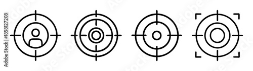 A collection of target icons representing precision, focus, audience identification, and goal setting