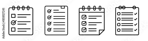 A collection of line icons representing checklists, to-do lists, and task management