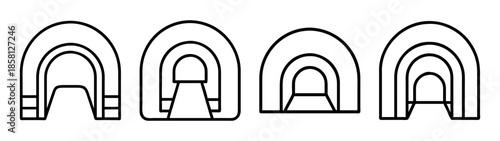 Variations of abstract geometric figures with multiple concentric arches in line art style