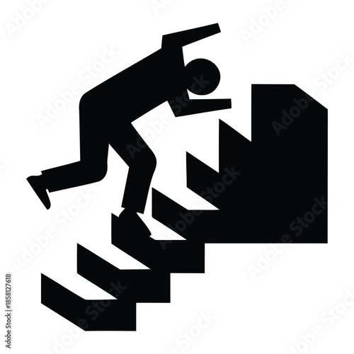 Man Slipping on Stairs Silhouette Representing Failure, Setback and Risk Concept