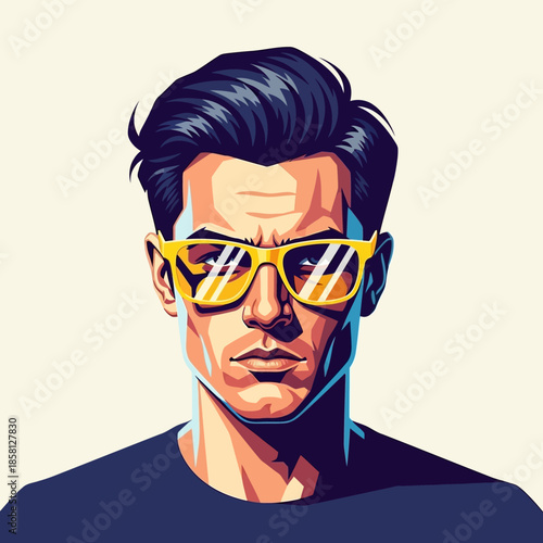 Illustration of man wearing sunglasses portrait.