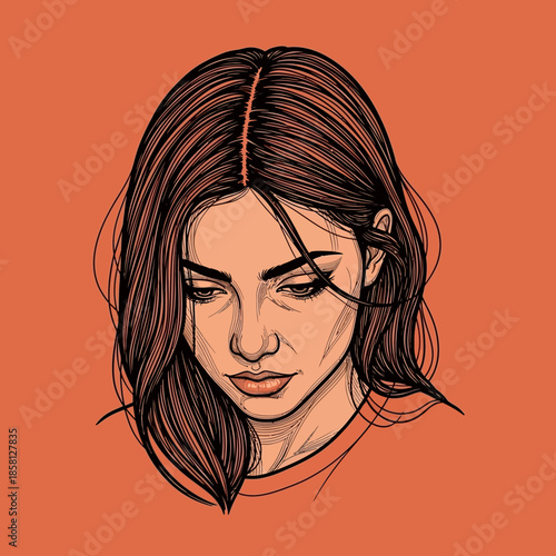 Illustration of a Womans Portrait Closeup.