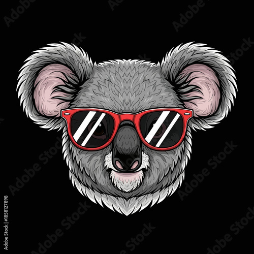 Koala Wearing Red Sunglasses Illustration.