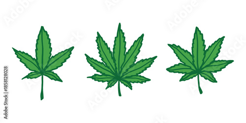Set of hand drawn cannabis leaf Medicine marijuana Hemp leaves clipart in doodle style Single element for print, web, design, decor