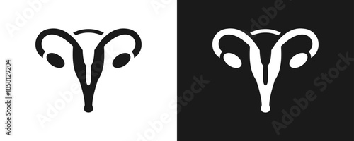 Uterus Icon Set Glyph In White And Black Background