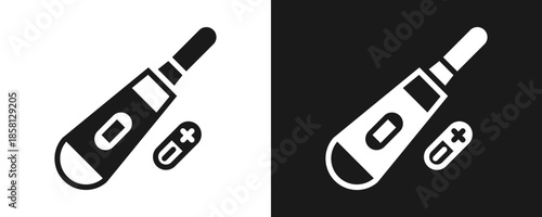 Pregnancy Test Icon Set Glyph In White And Black Background