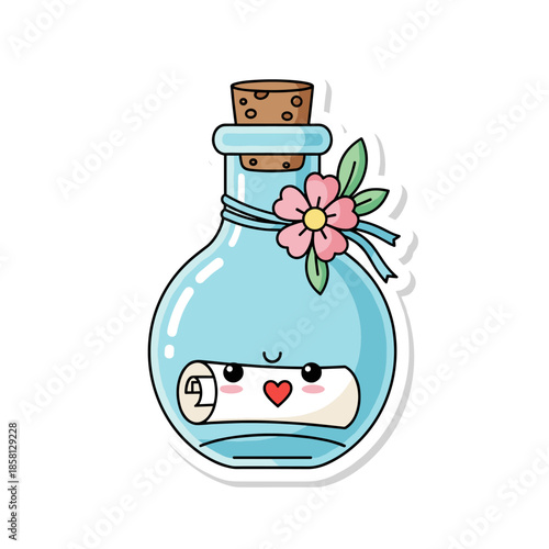 Cute message in a bottle with flower sticker design.