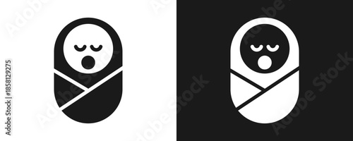 Newborn Icon Set Glyph In White And Black Background