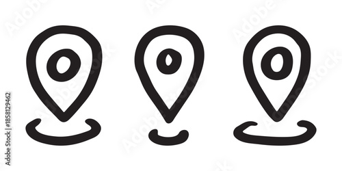Set of hand drawn map pin Map marker pointer sign GPS and mapping tools Location pin symbol Pinpoint clipart in doodle style Single element for web, design