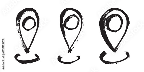 Set of hand drawn map pin Map marker pointer sign GPS and mapping tools Location pin symbol Pinpoint clipart in doodle style Single element for web, design