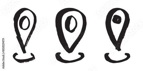 Set of hand drawn map pin Map marker pointer sign GPS and mapping tools Location pin symbol Pinpoint clipart in doodle style Single element for web, design