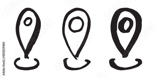 Set of hand drawn map pin Map marker pointer sign GPS and mapping tools Location pin symbol Pinpoint clipart in doodle style Single element for web, design