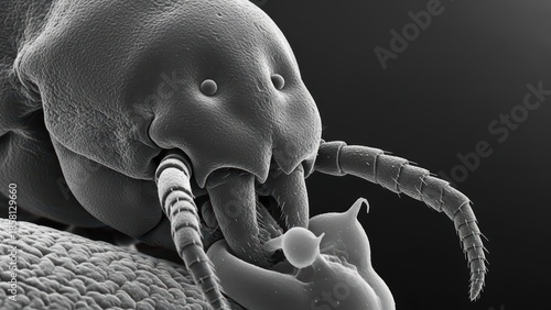 Detailed Cephalic Region Of Demodex Folliculorum Under Ion-Abrasion Scanning Electron Micrograph Showing Parasitic Interaction