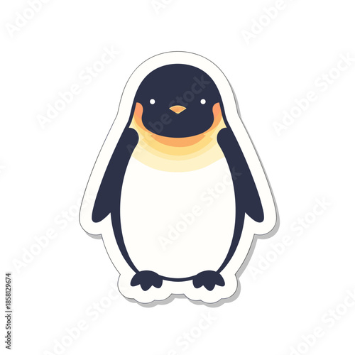 Cute Cartoon Penguin Sticker Isolated on White Background.