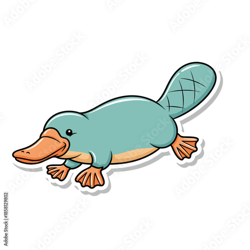 Cute Cartoon Platypus Sticker Illustration.