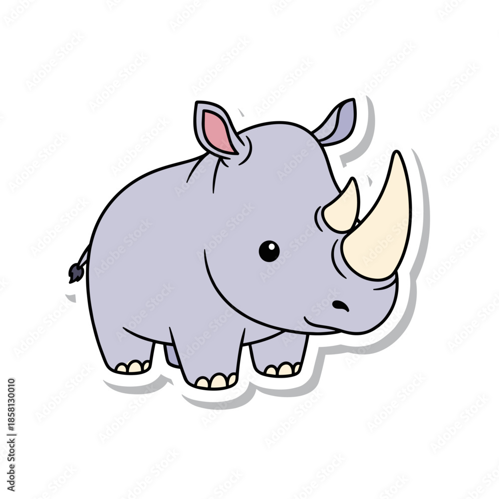 Obraz premium Cute Cartoon Rhinoceros Sticker Illustration.