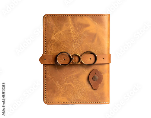 Rustic leather journal with brass ring closure and clasp