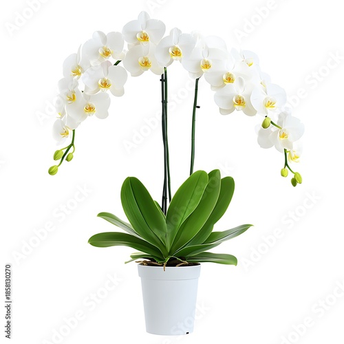 Elegant White Phalaenopsis Orchid Plant in a White Pot