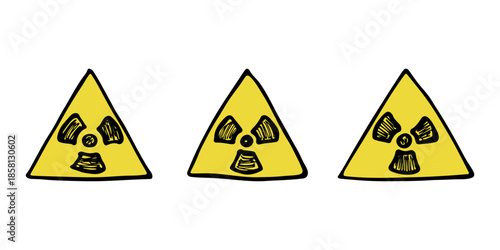 Set of hand drawn radiation sign Nuclear radiation hazard symbol Radioactive danger warning doodle Radioactive waste Single element for print, web, design, decor