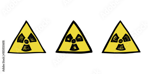 Set of hand drawn radiation sign Nuclear radiation hazard symbol Radioactive danger warning doodle Radioactive waste Single element for print, web, design, decor
