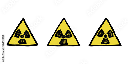 Set of hand drawn radiation sign Nuclear radiation hazard symbol Radioactive danger warning doodle Radioactive waste Single element for print, web, design, decor