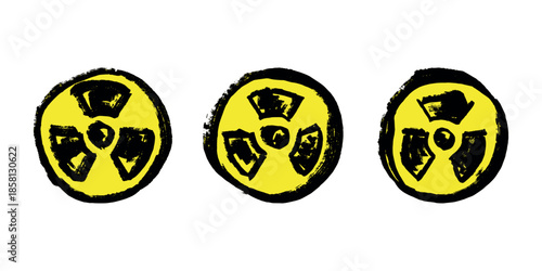 Set of hand drawn radiation sign Nuclear radiation hazard symbol Radioactive danger warning doodle Radioactive waste Single element for print, web, design, decor