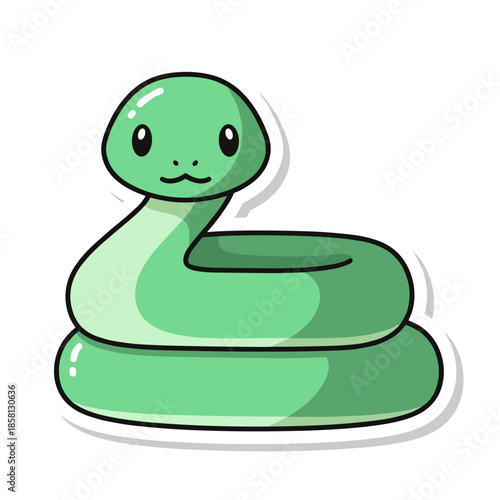 Cute Green Snake Cartoon Sticker Illustration.