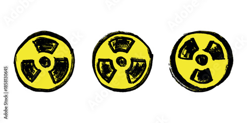 Set of hand drawn radiation sign Nuclear radiation hazard symbol Radioactive danger warning doodle Radioactive waste Single element for print, web, design, decor