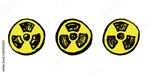 Set of hand drawn radiation sign Nuclear radiation hazard symbol Radioactive danger warning doodle Radioactive waste Single element for print, web, design, decor