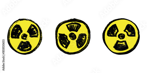 Set of hand drawn radiation sign Nuclear radiation hazard symbol Radioactive danger warning doodle Radioactive waste Single element for print, web, design, decor