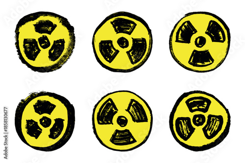 Set of hand drawn radiation sign Nuclear radiation hazard symbol Radioactive danger warning doodle Radioactive waste Single element for print, web, design, decor