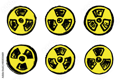 Set of hand drawn radiation sign Nuclear radiation hazard symbol Radioactive danger warning doodle Radioactive waste Single element for print, web, design, decor