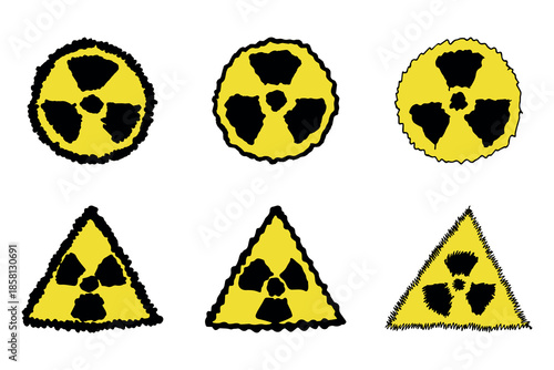 Set of hand drawn radiation sign Nuclear radiation hazard symbol Radioactive danger warning doodle Radioactive waste Single element for print, web, design, decor