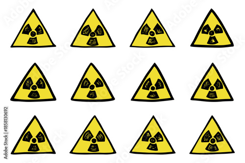 Set of hand drawn radiation sign Nuclear radiation hazard symbol Radioactive danger warning doodle Radioactive waste Single element for print, web, design, decor