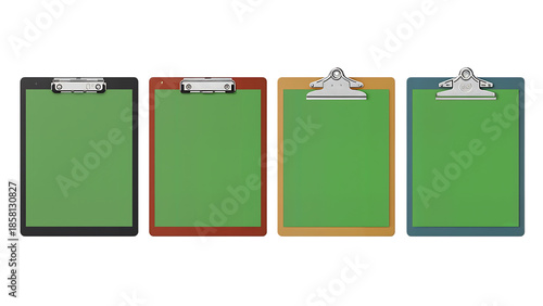 Four Colorful Clipboards with Green Screen Mockups