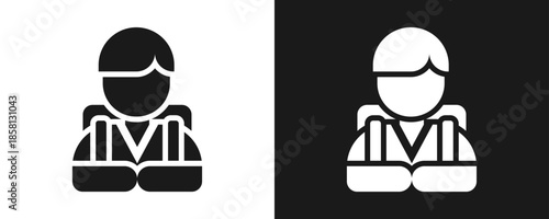 Male Student Icon Set Glyph In White And Black Background