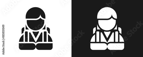 Female Student Icon Set Glyph In White And Black Background