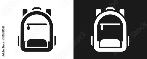 Backpack Icon Set Glyph In White And Black Background