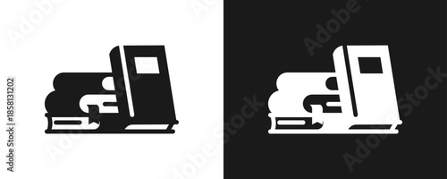 Books Icon Set Glyph In White And Black Background