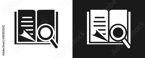 Search Book Icon Set Glyph In White And Black Background