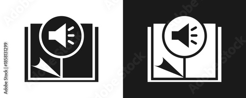 Audio Book Icon Set Glyph In White And Black Background