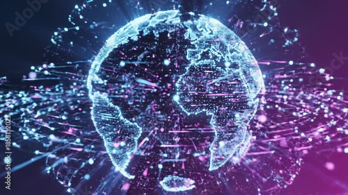 Wallpaper Mural Globe with neon connections and data points on a dark background with purple hues Torontodigital.ca