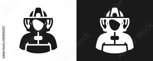 Fire Fighter Icon Set Glyph In White And Black Background