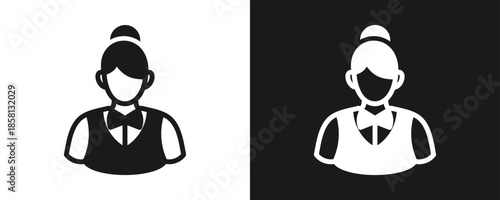 Waitress Icon Set Glyph In White And Black Background