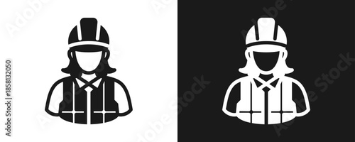 Contractor Icon Set Glyph In White And Black Background