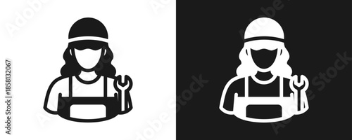Technician Icon Set Glyph In White And Black Background